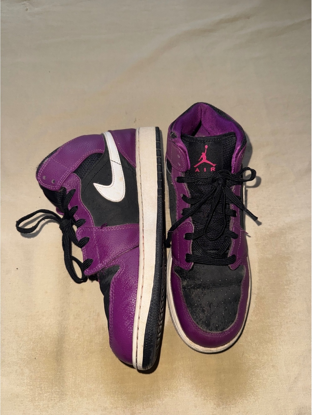 Nike Air Jordan 1 Mid GS Black Purple White Sneakers
